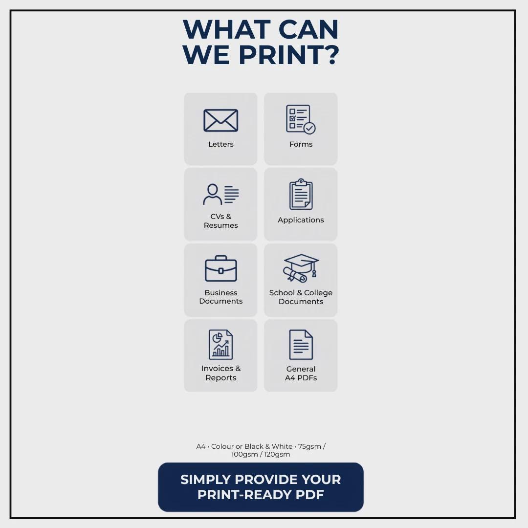 A4 Document Printing Service | Professional Copies (75gsm/120gsm)