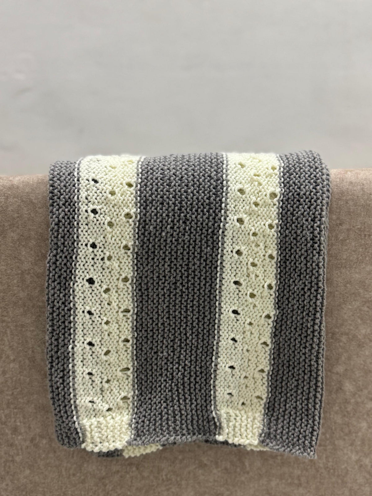 Whisper Stripe Knit Blanket Pattern – Textured Lace & Garter Stitch – PDF Knitting Pattern