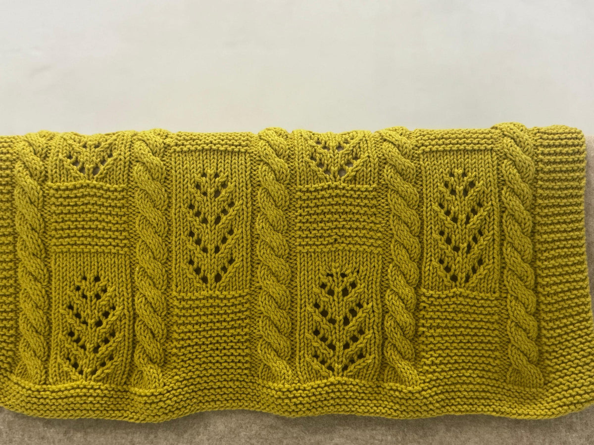 Golden Leaf Baby Blanket Knitting Pattern – Leaf Lace & Cable Knit DK PDF Pattern