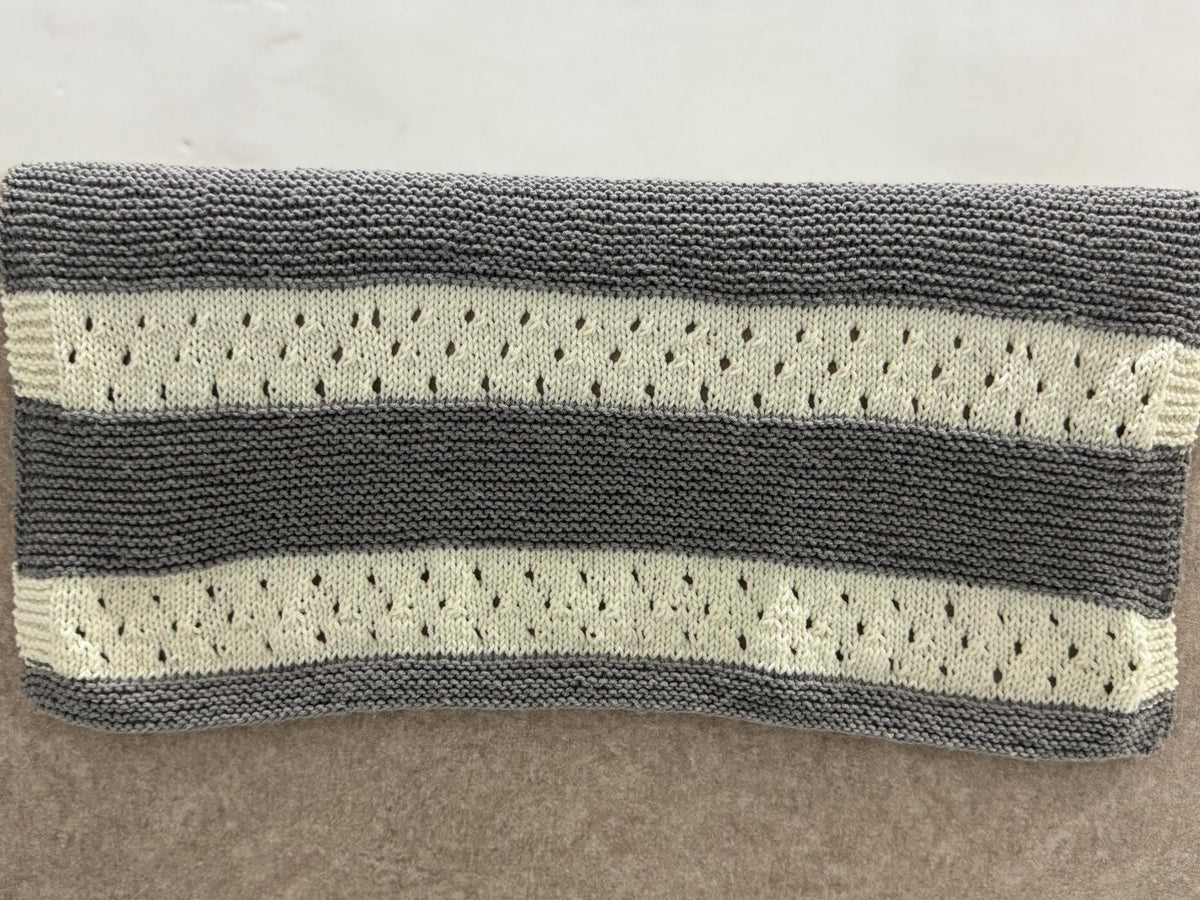 Whisper Stripe Knit Blanket Pattern – Textured Lace & Garter Stitch – PDF Knitting Pattern